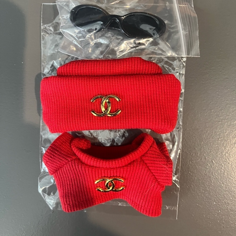 Labubu Chanel Hat and Shirt with sunglasses